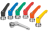 Clamping levers, plastic with internal thread and clamping force intensifier, threaded insert stainless steel