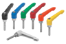 Clamping levers, plastic with external thread, threaded insert stainless steel