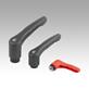 Clamping levers, plastic with internal thread and safety function, metric