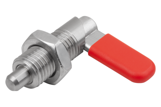 Cam-action indexing plungers, stainless steel, Form D, with grip cap and nut, metric