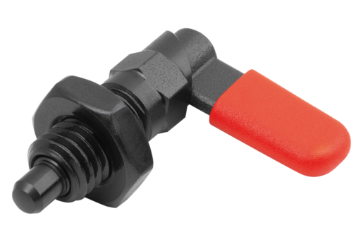 Cam-action indexing plungers with stop, Form D, with grip cap and nut, metric