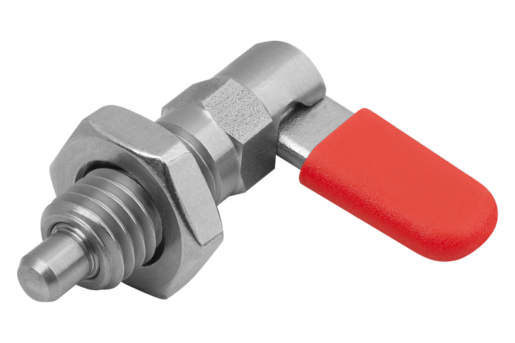 Doigts d'indexage verrouillables en inox avec butée, forme D, avec capuchon de verrouillage, avec écrou, métriques