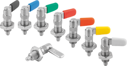 Cam-action indexing plungers with stop, stainless steel