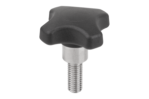 Palm grips, plastic, metal detectable with protruding steel bushing, Style L with male thread