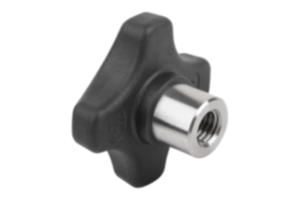 Palm grips, plastic, metal detectable, with protruding steel bushing, Style K with tapped bushing