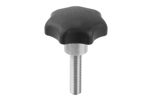Star grips, plastic, metal detectable with protruding steel bush, Form L, with male thread