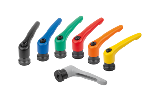 Adjustable handles, zinc with internal thread and clamping force intensifier, matt textured