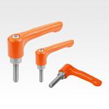 Clamping levers, die-cast zinc, flat with external thread, threaded pin stainless steel - inch