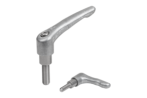 Clamping lever, die-cast zinc with extended collar with male thread, steel parts stainless steel