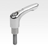 Adjustable handle, stainless steel with extended collar with external thread, steel parts stainless steel
