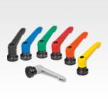 Clamping levers, plastic with female thread and clamping force intensifier