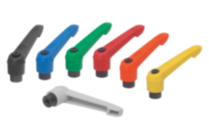 Manettes indexables, forme design moderne, plastique, inserts et composants internes en acier, taraudage