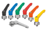 Plastic clamping lever with male thread and clamping force intensifier