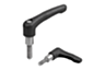 Clamping lever, plastic with extended collar with male thread, steel parts stainless steel