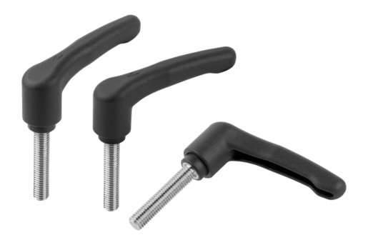 Clamping levers, plastic, metal detectable with male thread