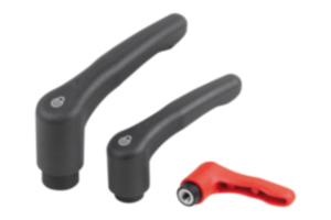 Clamping levers, plastic with female thread and safety function, thread insert stainless steel