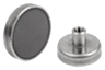 Magnets shallow pot with internal thread, hard ferrite with stainless-steel housing