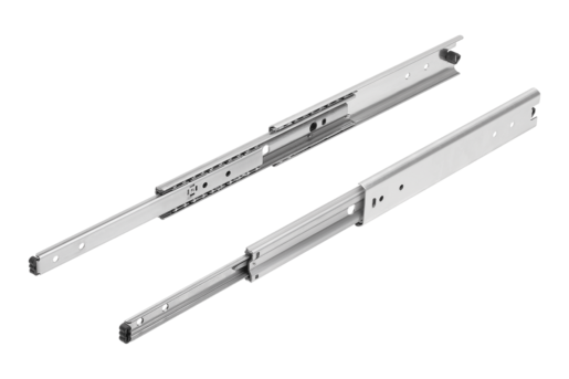 Stainless steel telescopic slides for side mounting, over-extension, load capacity up to 90 kg