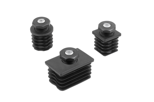 Adjustment plugs, plastic with non-slip inserts for round and square tubes