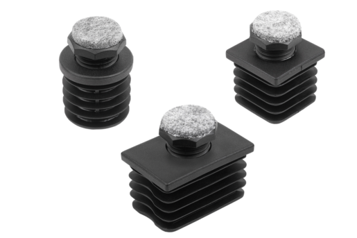 Adjustment plugs, plastic, with felt glide surface for round and square tubes