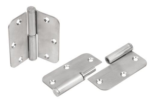 Charnière de fixation en acier ou en inox, forme D, version gauche
