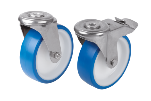 Swivel castors with bolt hole stainless steel, for sterile areas