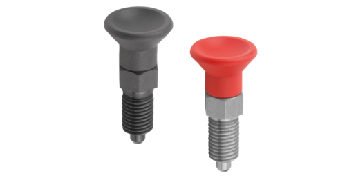 Indexing plungers, steel or stainless steel with plastic mushroom grip - inch