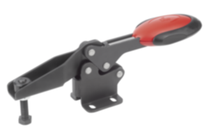 Horizontal Toggle Clamps with Safety Interlock with flat foot and adjustable clamping spindle