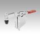 Toggle clamp horizontal with angled foot and adjustable clamping spindle