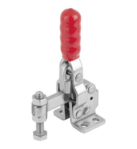 Toggle clamps mini vertical with flat foot and fixed clamping spindle