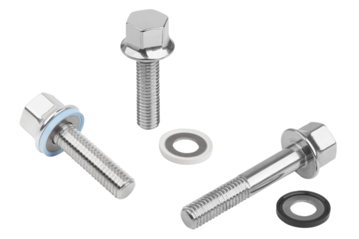 Stainless steel hexagon head bolts with collar and seal and shim washer for Hygienic USIT®
set