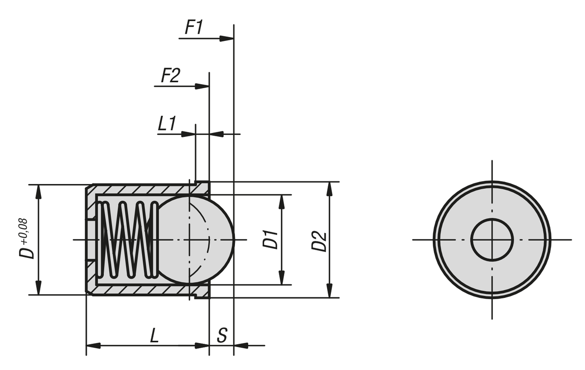 Poussoirs à ressort à bille acier inoxydable