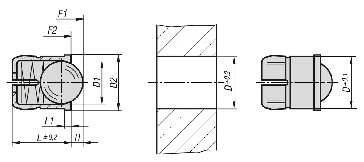 Spring plungers smooth version, self-clamping, plastic