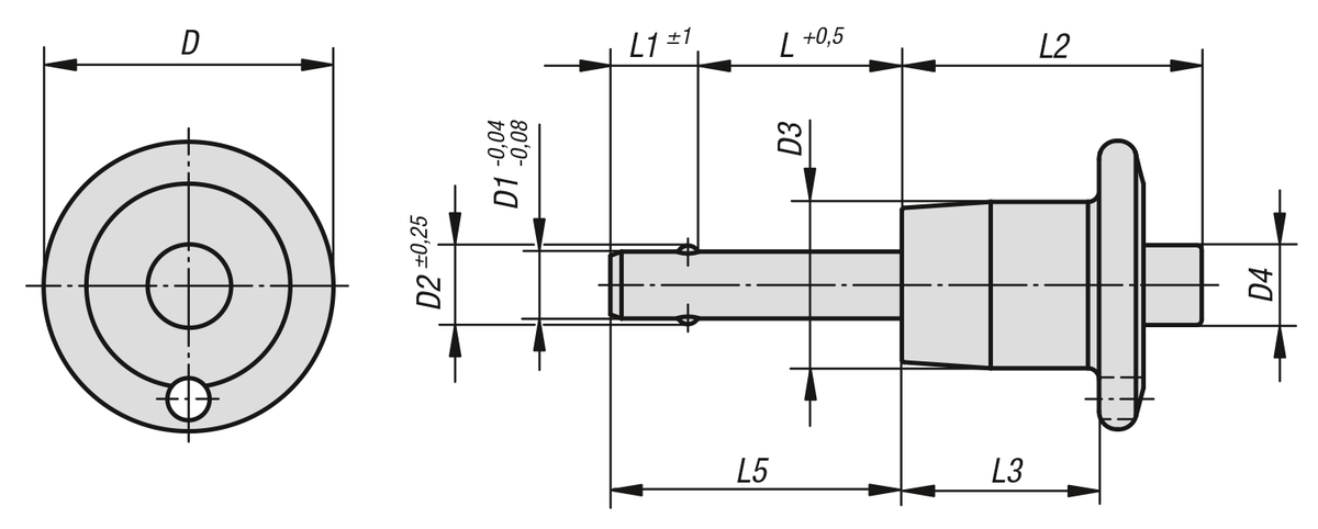 Ball lock pins with mushroom grip stainless steel