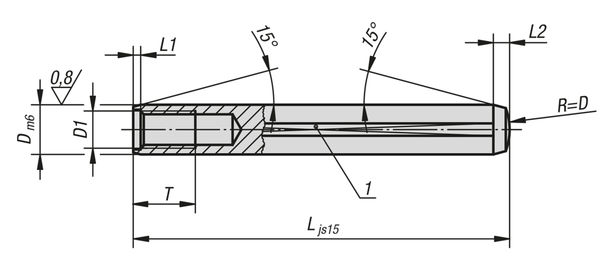 Cylindrical pins with internal threadDIN EN ISO 8735