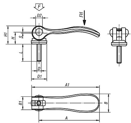 Cam Levers with external thread, metric