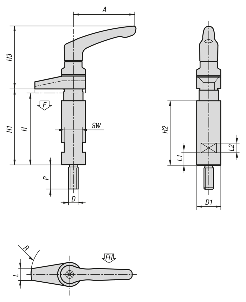 Hook clamp with collar and adjustable handle with clamping force intensifier