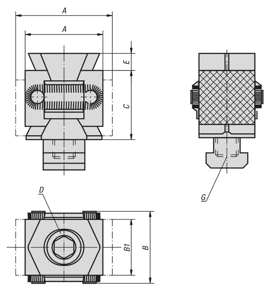 Wedge clamps double wedge, jaw faces serrated