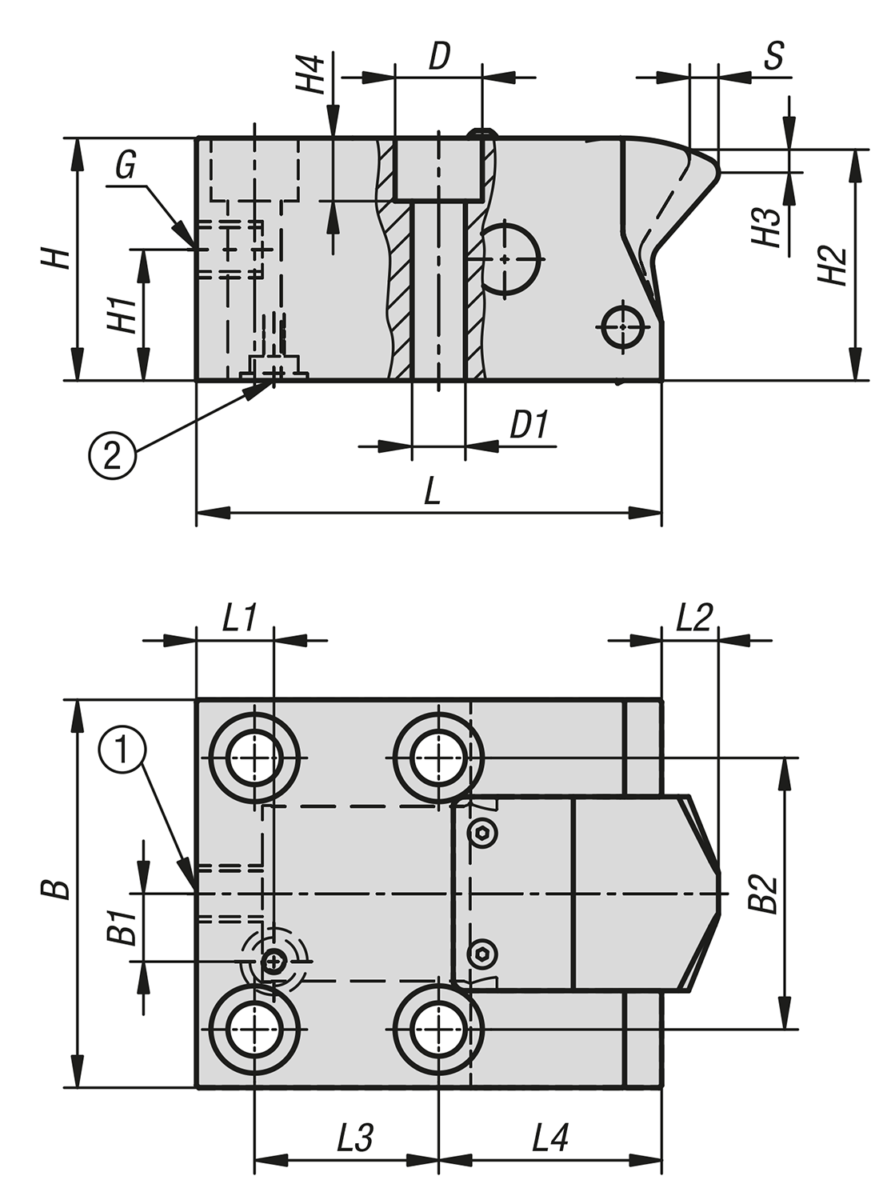 Side clamps, hydraulic single-acting with spring return