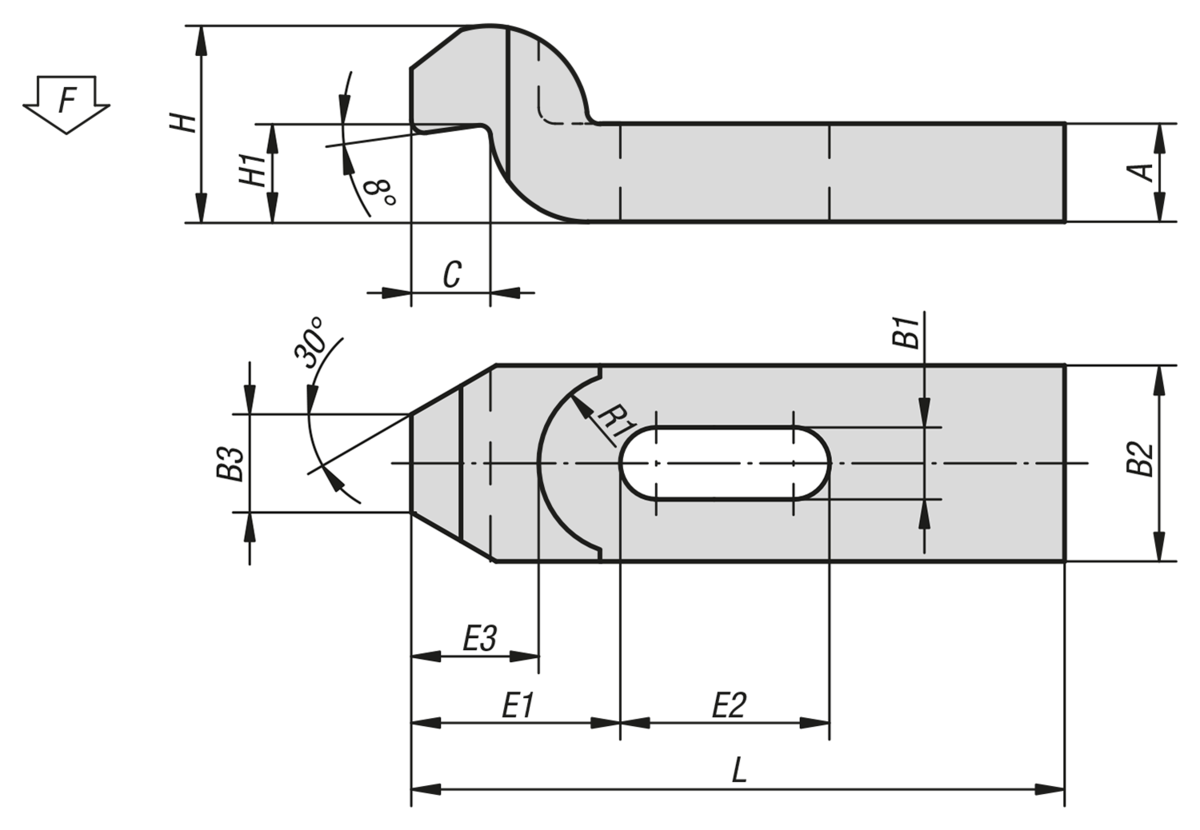 Clamp straps gooseneck DIN 6316 wide, steel or aluminium