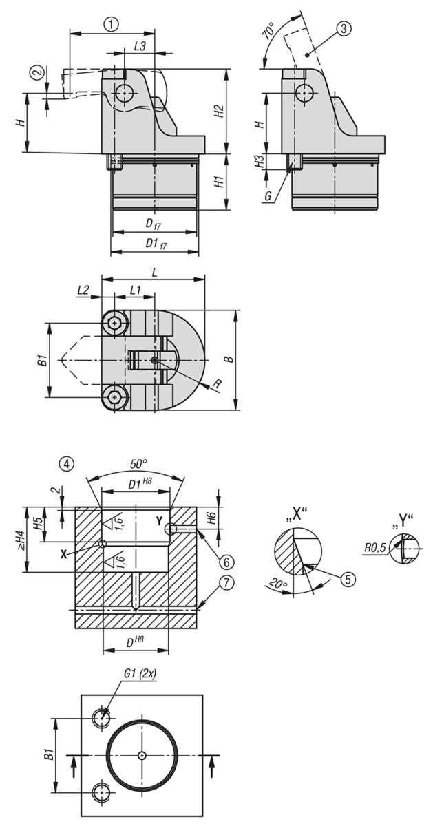 Vérin de bridage à levier rotatif pneumatique à double effet