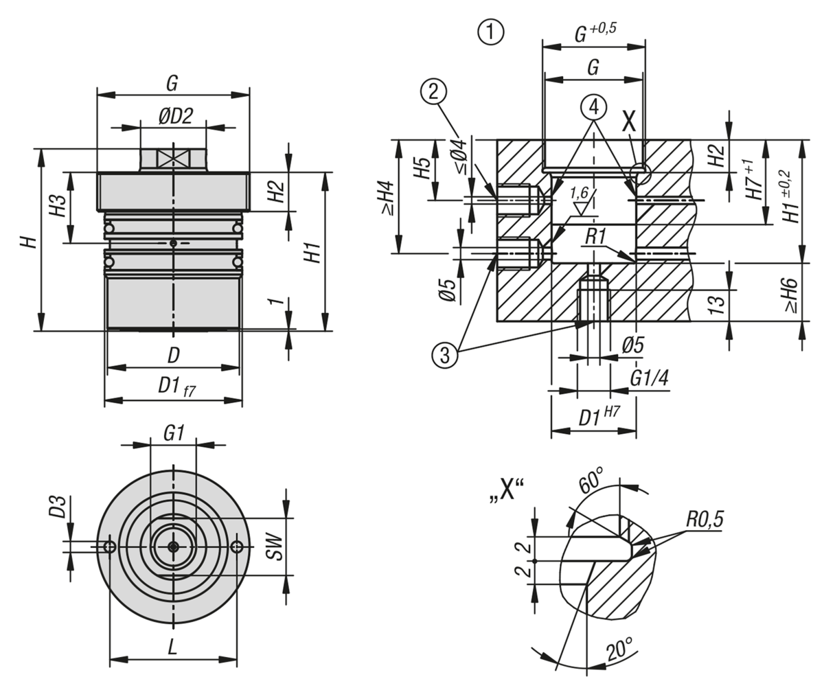 Screw-in hydraulic cylinder double-acting