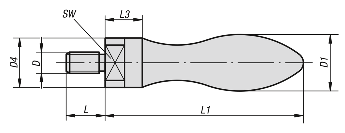 Machine handles revolving similar to DIN 98 Form E, stainless steel