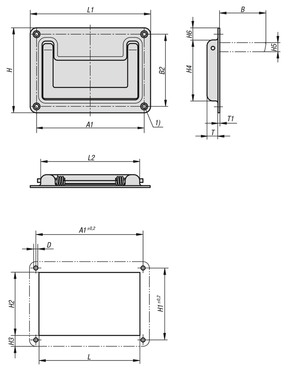 Recessed handles fold-down stainless steel