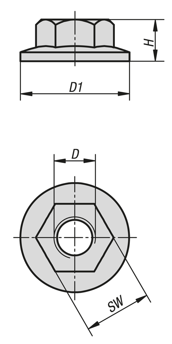 Hexagon nuts with flange