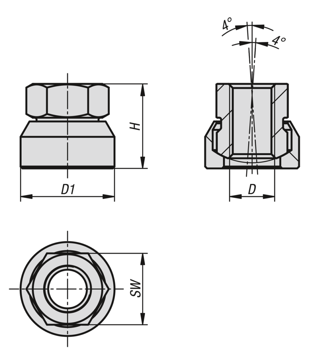 KIPP Hexagon nuts with spherical seat