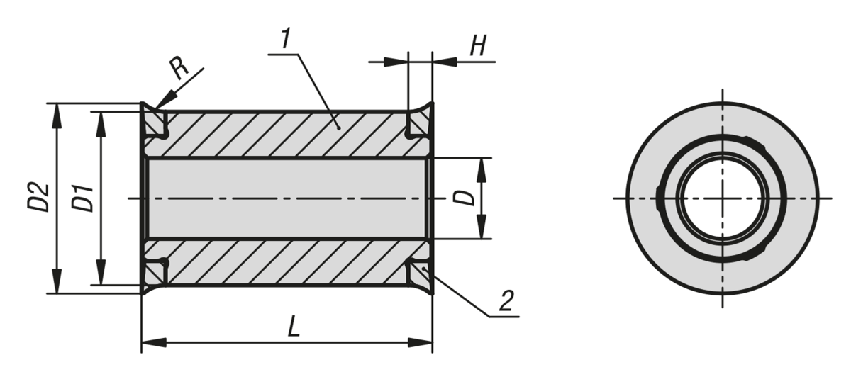 Spacer sleeve, stainless steel with sealing washer in Hygienic DESIGN