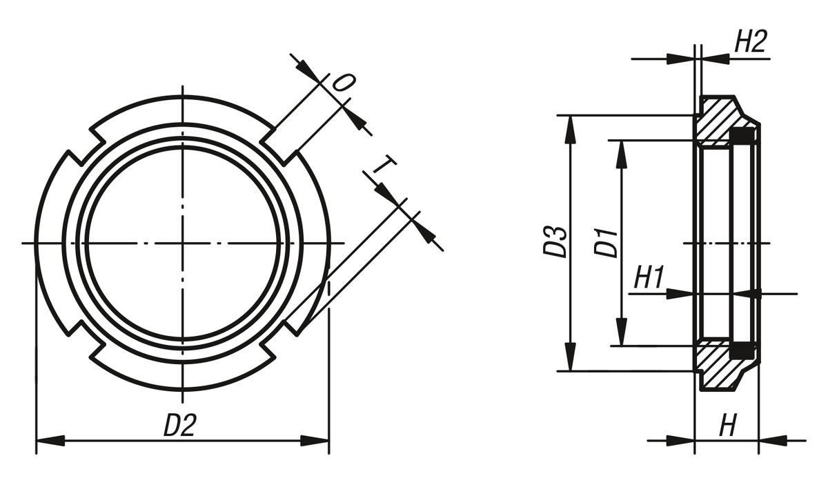 Slotted nuts with elastic lock