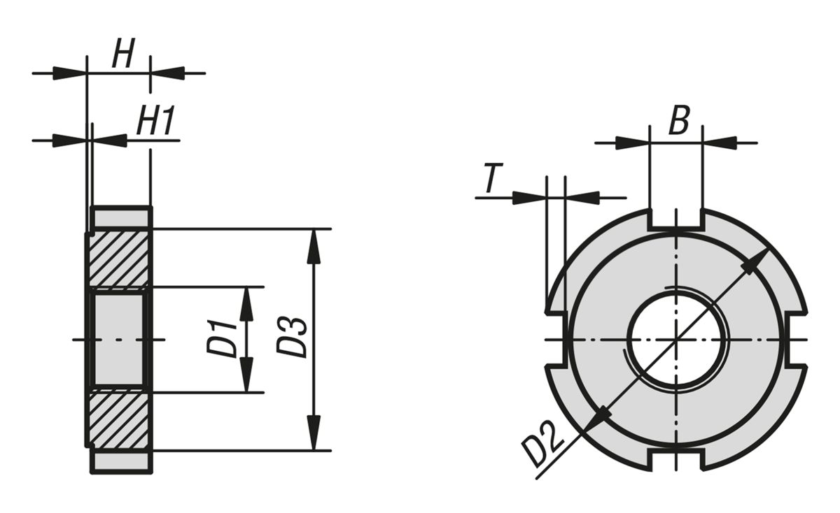 KIPP Slotted round nuts DIN 1804