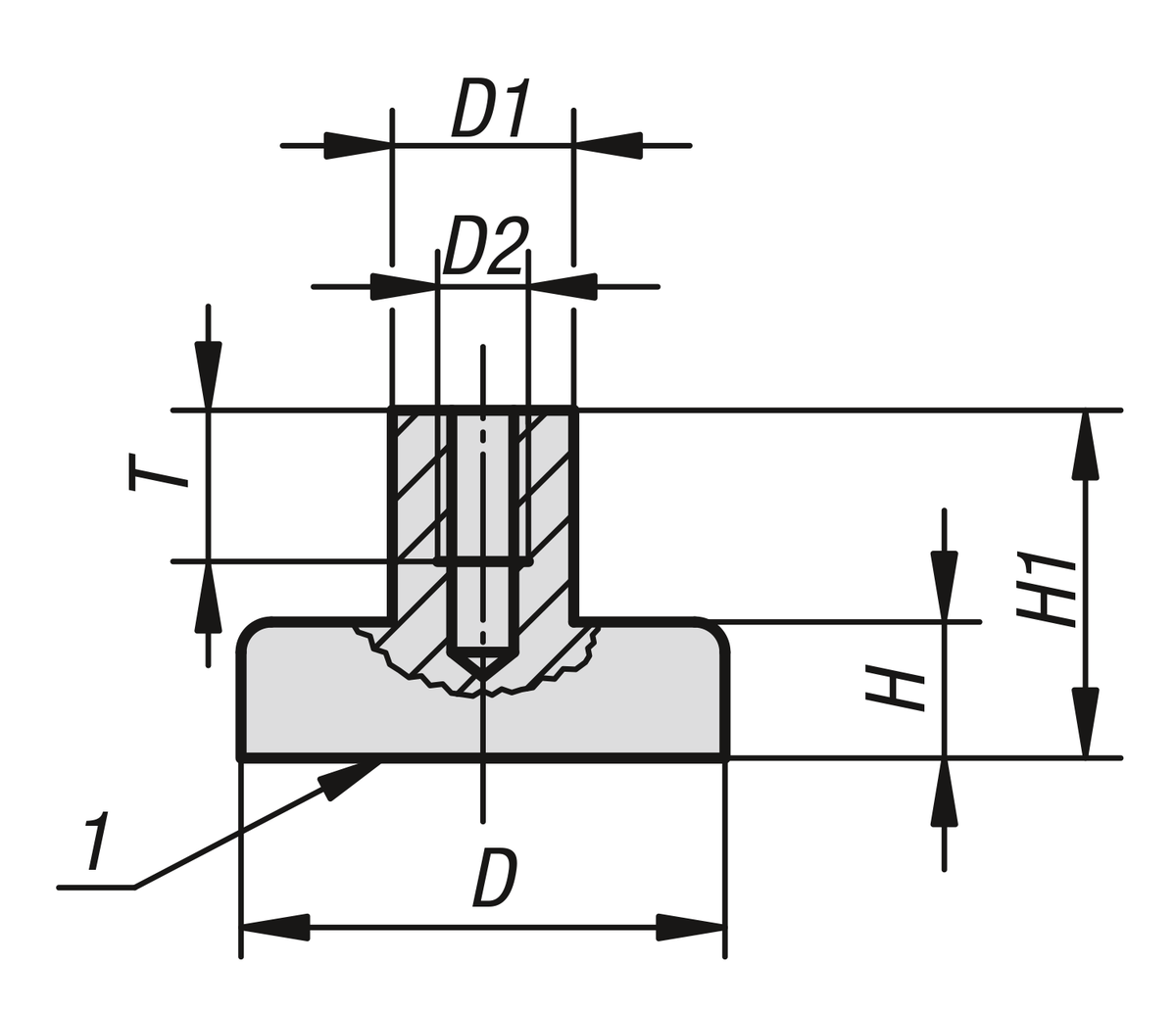 Magnets shallow pot with internal thread, hard ferrite with stainless-steel housing